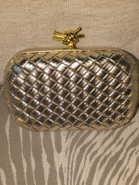 Metallic Gold Quilted Knot-Clasp Evening Clutch - NWT